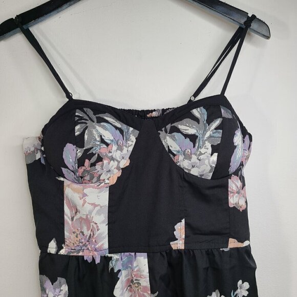 Band of Gypsies Black Floral Corset Wide Leg Flowy Jumpsuit Overall Padded - Picture 7 of 10